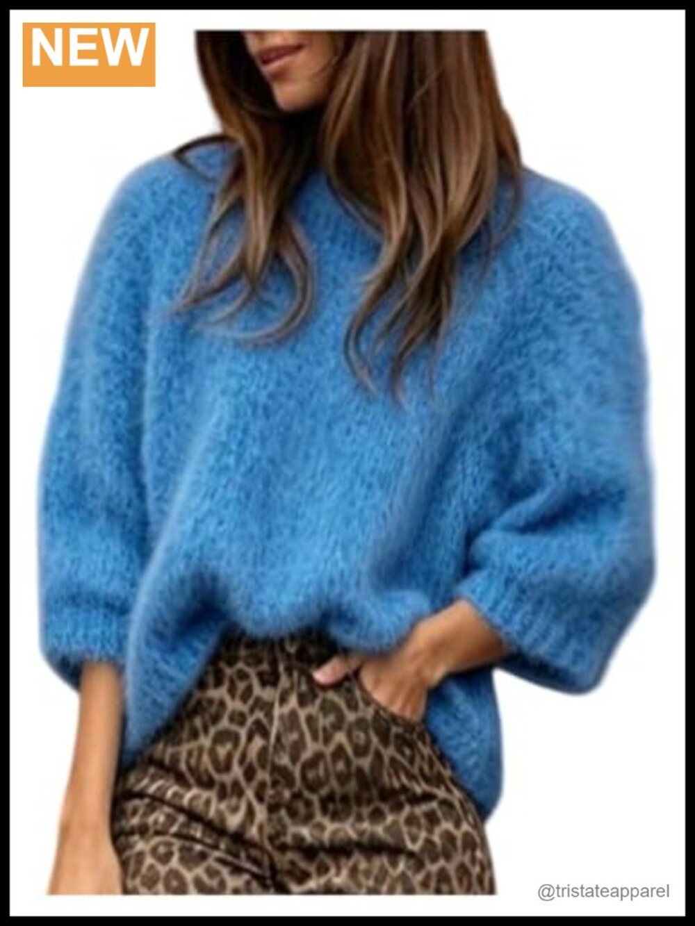 Fuzzy Mock Neck 3/4 Sleeve Sweater - Soft Knit Pullover